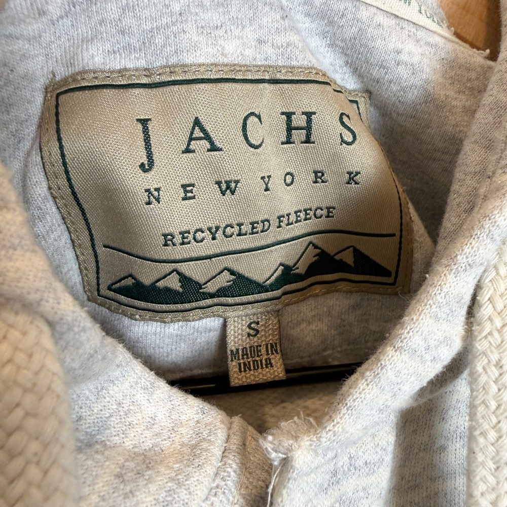 Jachs New York Mens S Recycled Fleece Henley Hoodie Gray Striped Drawstring Eco - Picture 5 of 13